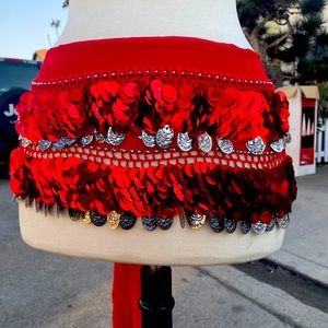 Red/Silver Belly dancing hip scarf / shoulder wrap